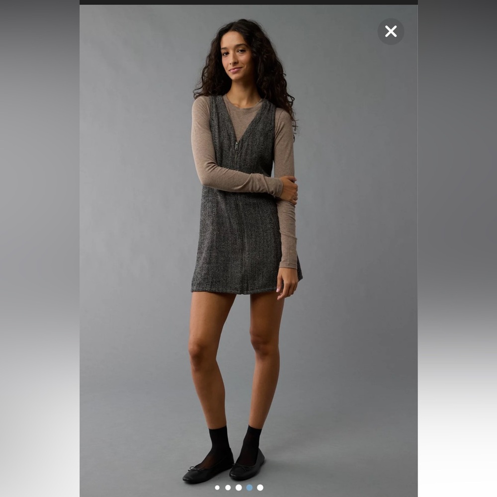 American Eagle Outfitters Charcoal Zip-Front Wool Sleeveless Dress